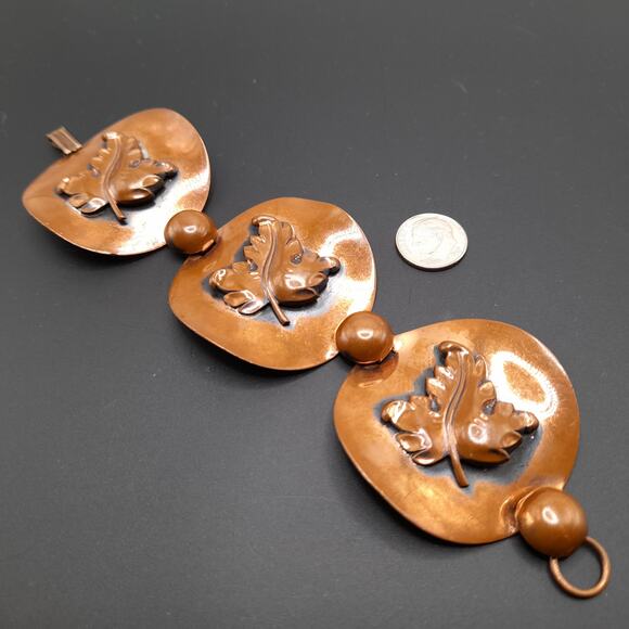 Vintage Copper Art Nouveau Leaf Link Bracelet, 7 Inches, 1950s - Picture 4 of 9